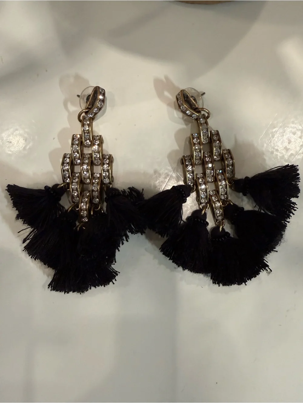 J. Crew Black Crystal Link Tassel Earrings